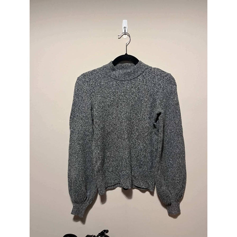 Marled Reunited Clothing Gray Mock Neck Puff Sleeve Knit Sweater XS